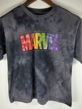 Marvel Rainbow Logo Grey Tie-Dye Crop Top